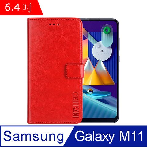 IN7 瘋馬紋 Samsung Galaxy M11 (6.4吋) 錢包式 磁扣側掀PU皮套 吊飾孔 手機皮套保護殼-紅色