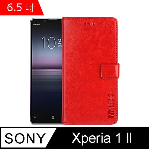 IN7 瘋馬紋 SONY Xperia 1 II (6.5吋) 錢包式 磁扣側掀PU皮套 吊飾孔 手機皮套保護殼-紅色