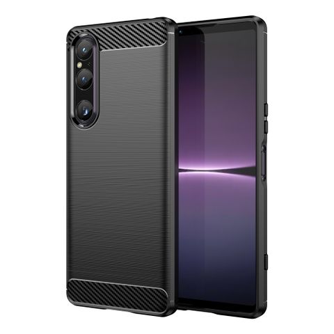 SONY Xperia 1 V 碳纖維拉絲紋防摔軟殼套_黑