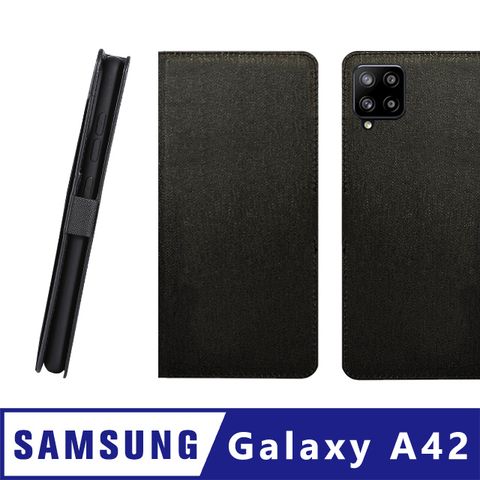 CASE SHOP SAMSUNG Galaxy A42 專用前插卡側立式皮套-黑