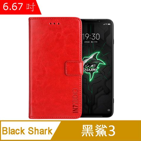 IN7 瘋馬紋 Black Shark 黑鯊3 (6.67吋) 錢包式 磁扣側掀PU皮套 吊飾孔 手機皮套保護殼-紅色