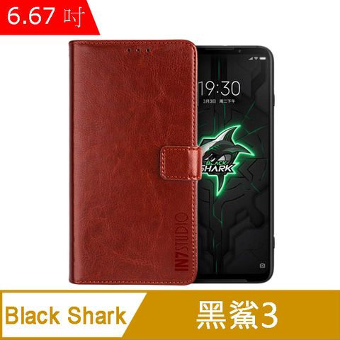 IN7 瘋馬紋 Black Shark 黑鯊3 (6.67吋) 錢包式 磁扣側掀PU皮套 吊飾孔 手機皮套保護殼-棕色