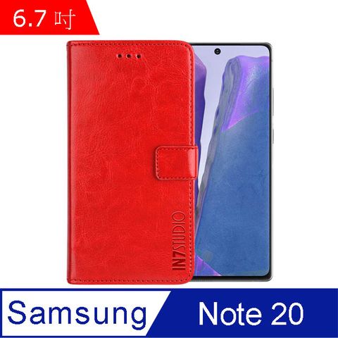 IN7 瘋馬紋 Samsung Note 20 (6.7吋) 錢包式 磁扣側掀皮套 吊飾孔 手機皮套保護殼-紅色