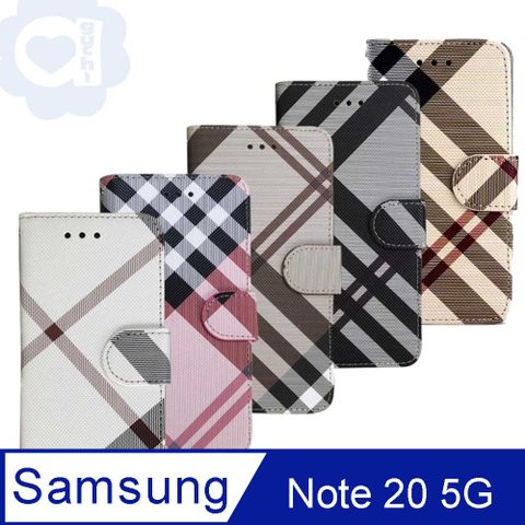 Aguchi 亞古奇 Samsung Galaxy Note20 5G 英倫格紋氣質手機皮套 側掀磁扣支架式皮套 限量發行