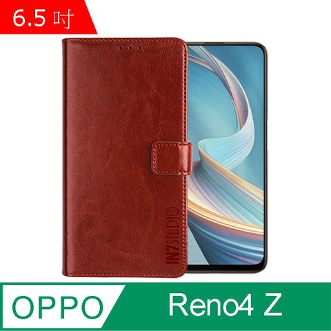 IN7 瘋馬紋 OPPO Reno4 Z (6.5吋) 錢包式 磁扣側掀皮套 吊飾孔 手機皮套保護殼-棕色