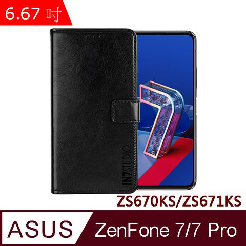 IN7 瘋馬紋 ASUS ZenFone7/7 Pro (6.67吋) ZS670KS/ZS671KS 錢包式 磁扣側掀PU皮套 吊飾孔 手機皮套保護殼-黑色