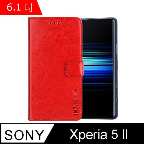 IN7 瘋馬紋 SONY Xperia 5 II (6.1吋) 錢包式 磁扣側掀PU皮套 吊飾孔 手機皮套保護殼-紅色