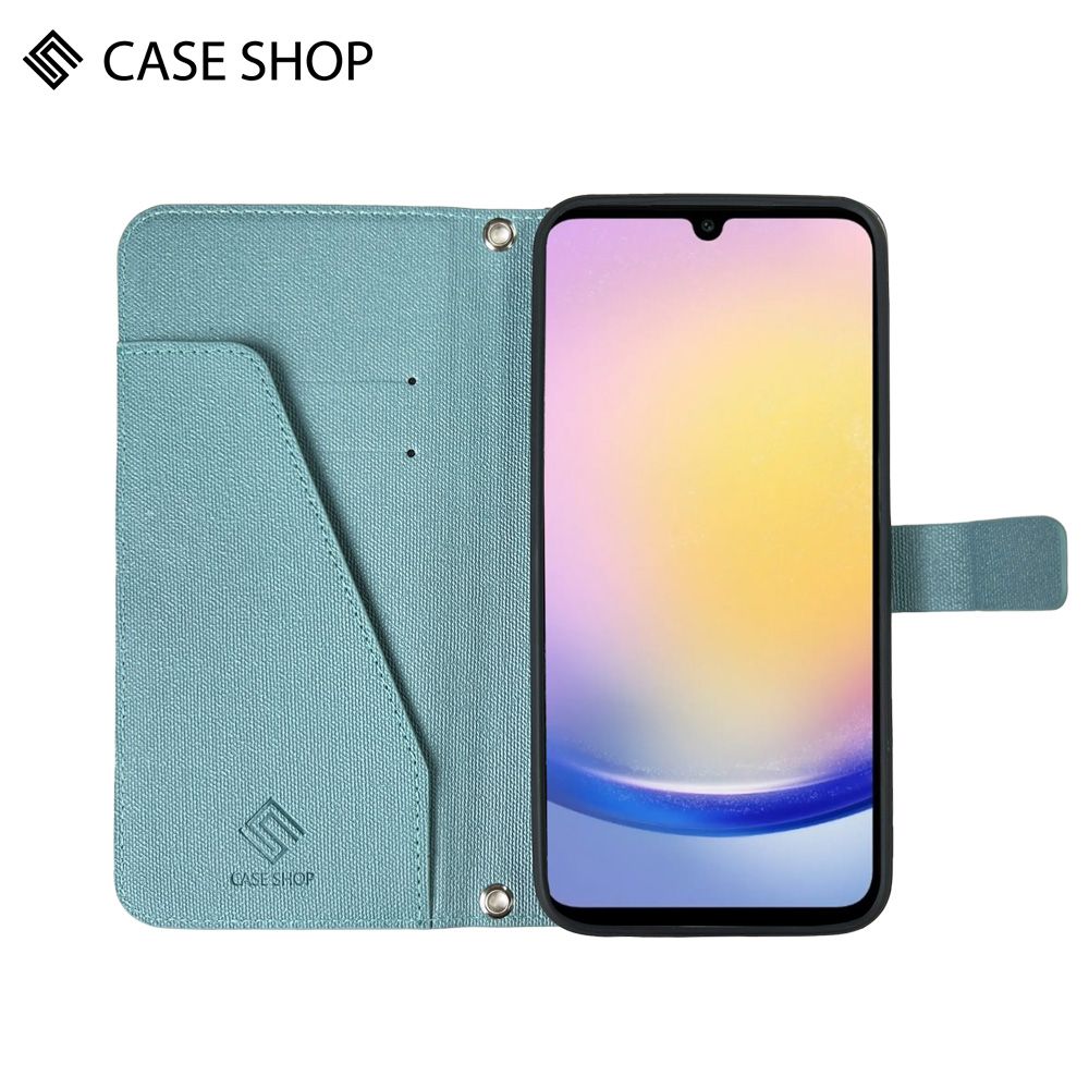 CASE SHOP  Samsung  A25前收納皮套背帶組-藍