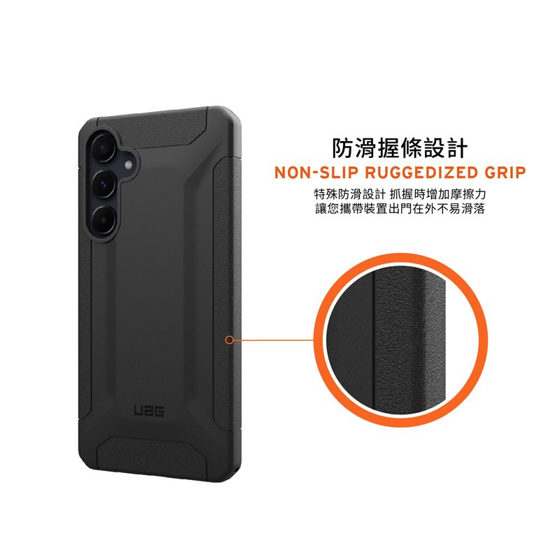 防滑握條設計NON-SLIP RUGGEDIZED GRIP特殊防滑設計 抓握時增加摩擦力讓您攜帶裝置出門在外不易滑落