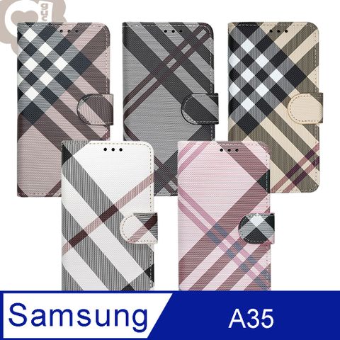 Aguchi 亞古奇 Samsung Galaxy A35 5G (精品版) 英倫格紋氣質手機皮套 側掀磁扣高度防護 獨家限量發行