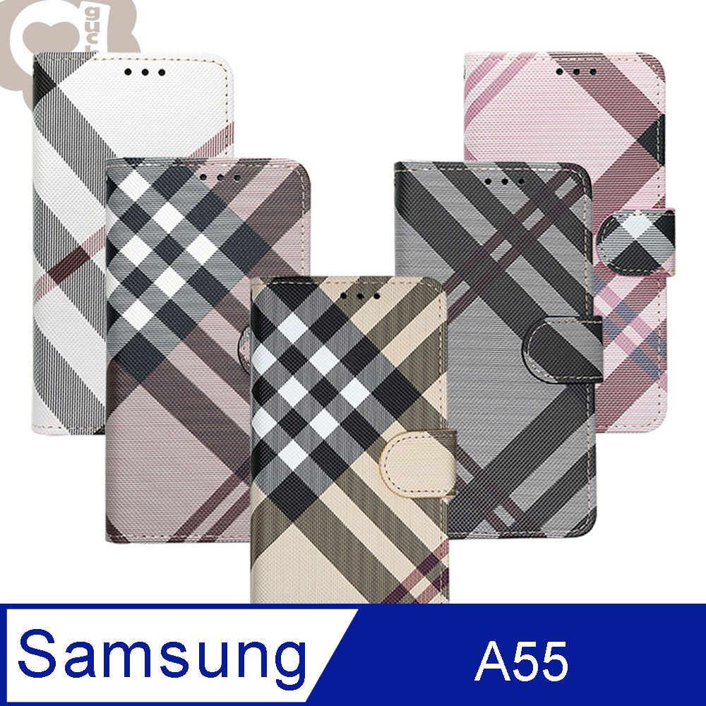 Aguchi 亞古奇   Samsung Galaxy A55 5G (精品版) 英倫格紋氣質手機皮套 側掀磁扣高度防護 獨家限量發行