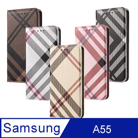 亞古奇 Samsung Galaxy A55 5G 皇家輕雅格紋手機皮套 側掀支架式皮套 5色可選