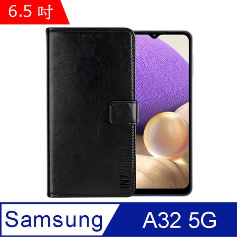 IN7 瘋馬紋 Samsung Galaxy A32 5G (6.5吋) 錢包式 磁扣側掀PU皮套 吊飾孔 手機皮套保護殼-黑色