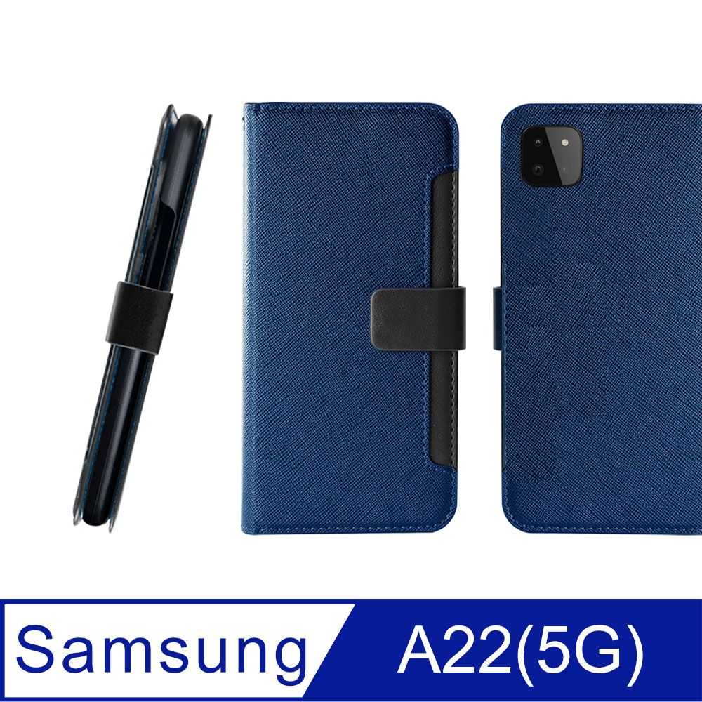 CASE SHOP Samsung Galaxy A22 5G 前插卡側掀翻蓋站立式手機皮套-黑