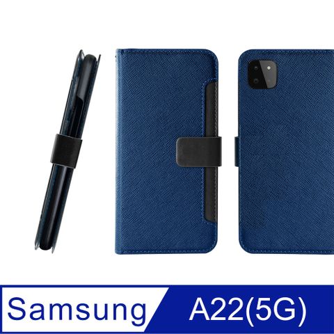 CASE SHOP Samsung A22(5G) 前插卡側立式皮套-黑➟嚴選高質感紋路皮料｜內襯卡片夾層適用於Samsung A22(5G)
