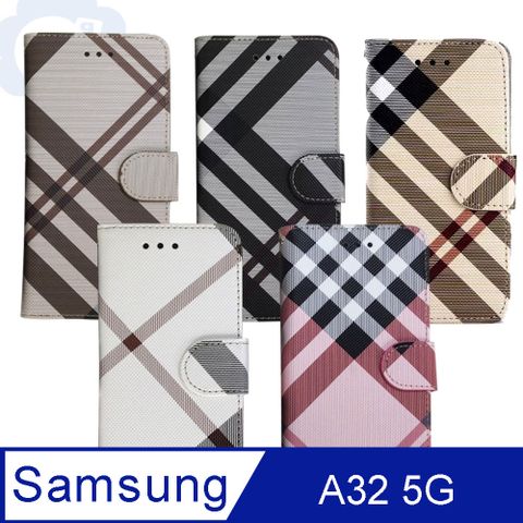 Aguchi 亞古奇 Samsung Galaxy A32 5G 英倫格紋氣質手機皮套 側掀磁扣高度防護 獨家限量發行