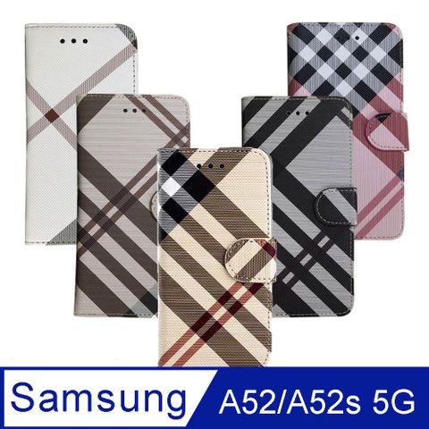 Aguchi 亞古奇 Samsung Galaxy A52/A52s 5G 共用 (精品版)英倫格紋氣質手機皮套 側掀磁扣高度防護 獨家限量發行