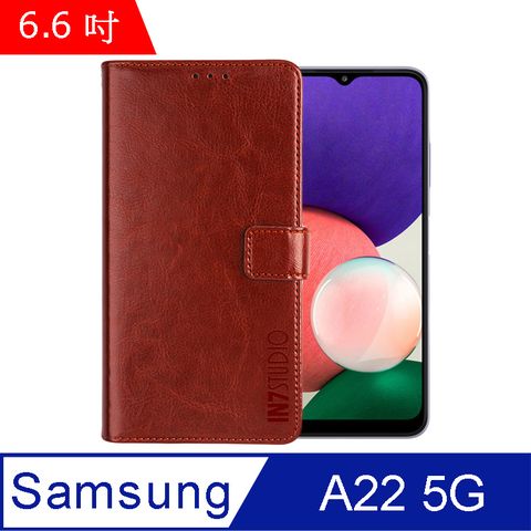 IN7 瘋馬紋 Samsung Galaxy A22 5G (6.6吋) 錢包式 磁扣側掀PU皮套 吊飾孔 手機皮套保護殼-棕色