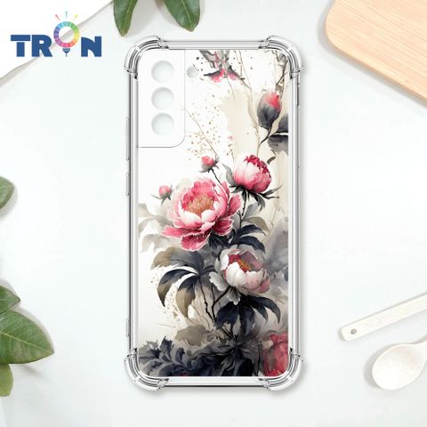 TRON 三星 S21 FE 5G 水墨牡丹花 四角防摔殼 手機殼