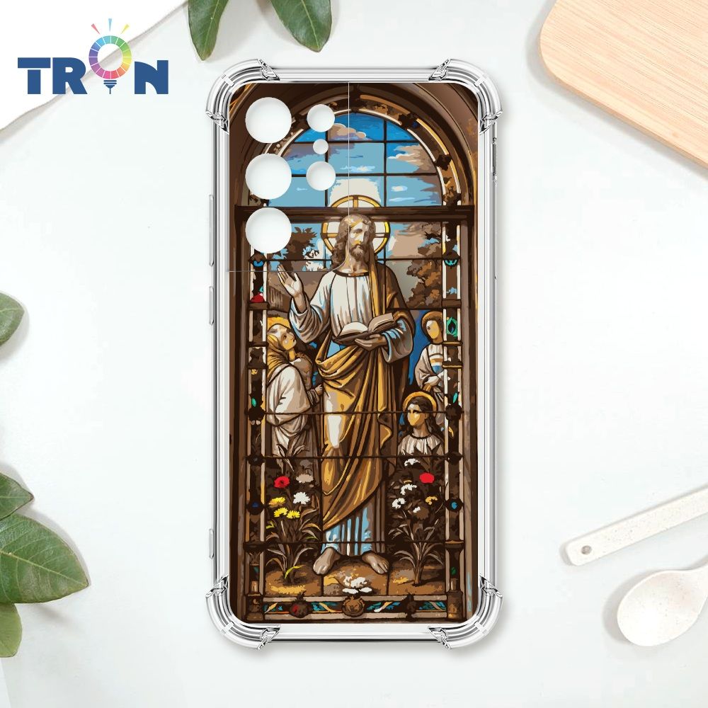  TRON 三星 S21 Ultra 耶穌彩繪玻璃 四角防摔殼 手機殼