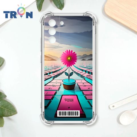 TRON 三星 S21 FE 5G 桃藍色花朵系列  載具 四角防摔殼 手機殼