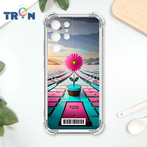 TRON 三星 S21 Ultra 桃藍色花朵系列  載具 四角防摔殼 手機殼