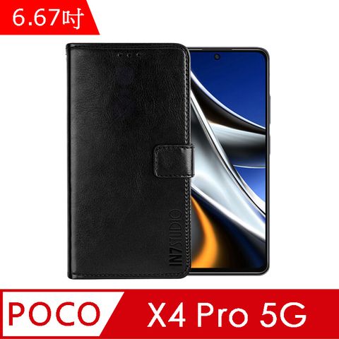 PU IN7 瘋馬紋 POCO X4 Pro 5G (6.67吋) 錢包式 磁扣側掀皮套 吊飾孔 手機皮套保護殼-黑色