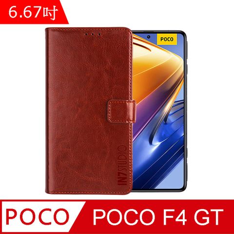 IN7 瘋馬紋 POCO F4 GT (6.67吋) 錢包式 磁扣側掀PU皮套 吊飾孔 手機皮套保護殼-棕色