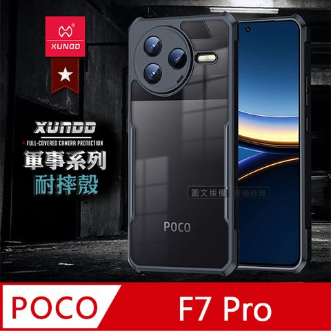 XUNDD訊迪 軍事防摔 POCO F7 Pro 鏡頭全包覆 清透保護殼 手機殼(夜幕黑)