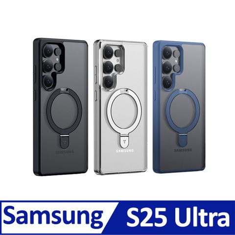 TORRAS Ostand MagSafe支架防摔手機殼（霧面黑、透明）for Samsung S25 Ultra