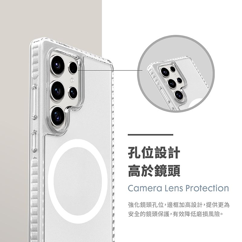 孔位設計高於鏡頭Camera Lens Protection強化鏡頭孔位,邊框加高設計,提供更為安全的鏡頭保護,有效降低磨損風險。