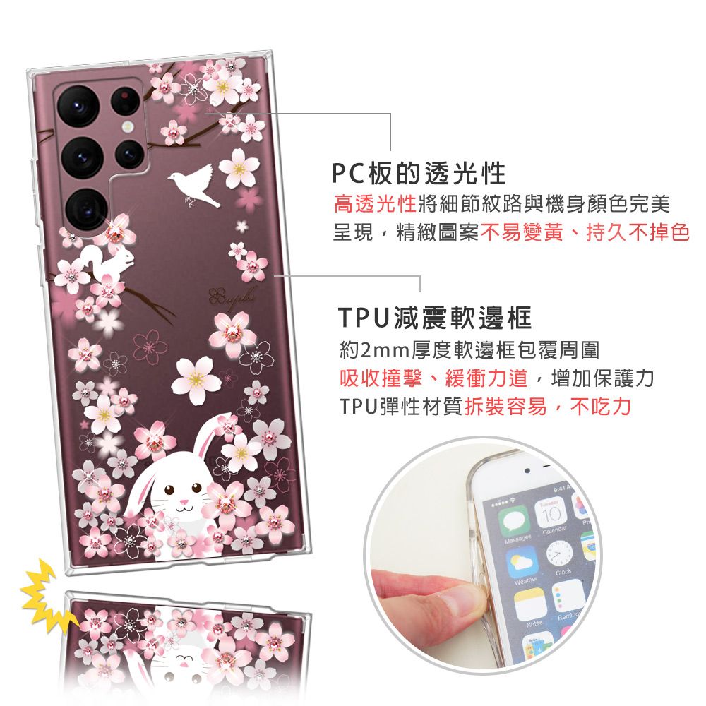 PC板的透光性高透光性將細節紋路與機身顏色完美呈現,精緻圖案不易變黃、持久不掉色TPU減震軟邊框約2mm厚度軟邊框包覆周圍吸收撞擊、緩衝力道,增加保護力TPU彈性材質拆裝容易,不吃力 A