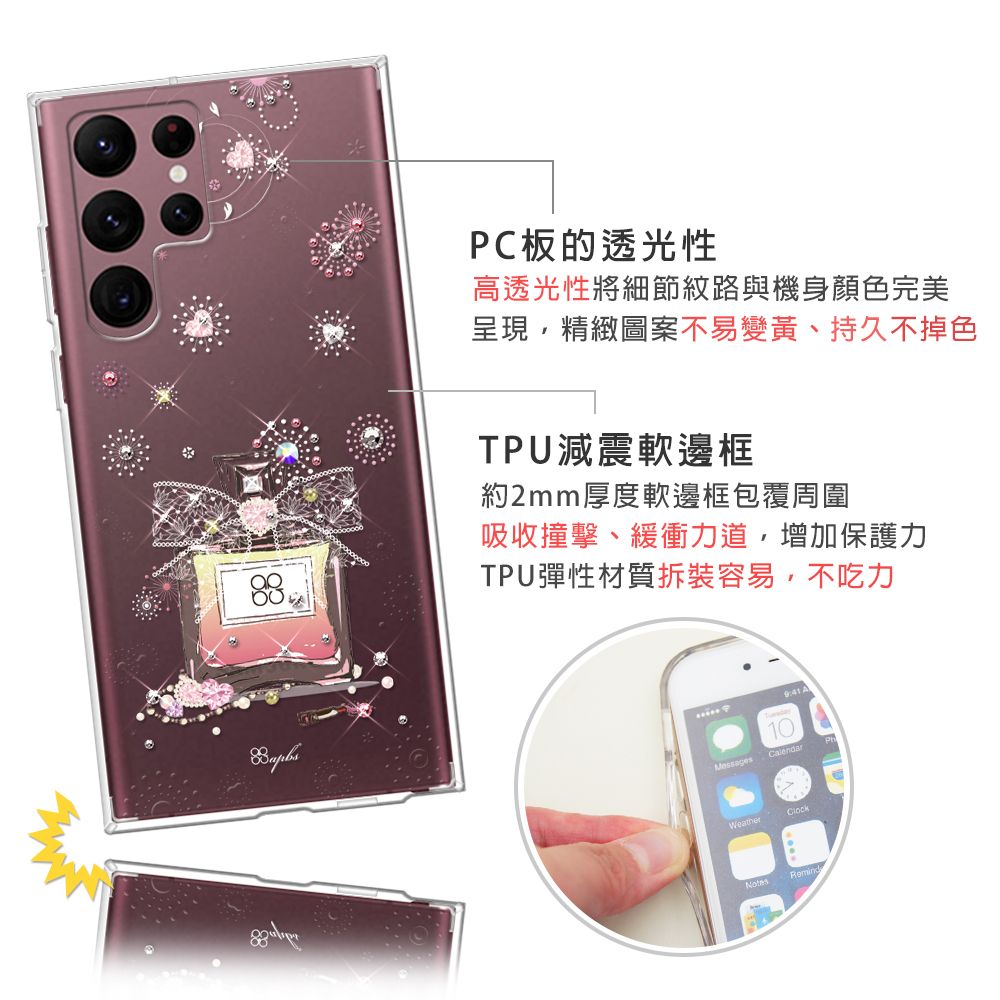 88PC板的透光性高透光性將細節紋路與機身顏色完美呈現,精緻圖案不易變黃持久不掉色TPU減震軟邊框約2mm厚度軟邊框包覆周圍吸收撞擊、緩衝力道,增加保護力TPU彈性材質拆裝容易,不吃力10 ACalendarWeatherNotes