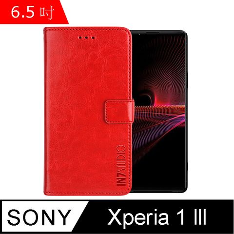IN7 瘋馬紋 SONY Xperia 1 III (6.5吋) 錢包式 磁扣側掀PU皮套 吊飾孔 手機皮套保護殼-紅色