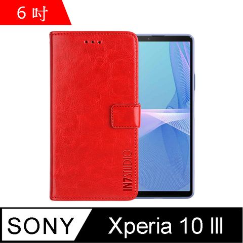 PU IN7 瘋馬紋 SONY Xperia 10 IIl (6吋) 錢包式 磁扣側掀皮套 吊飾孔 手機皮套保護殼-紅色