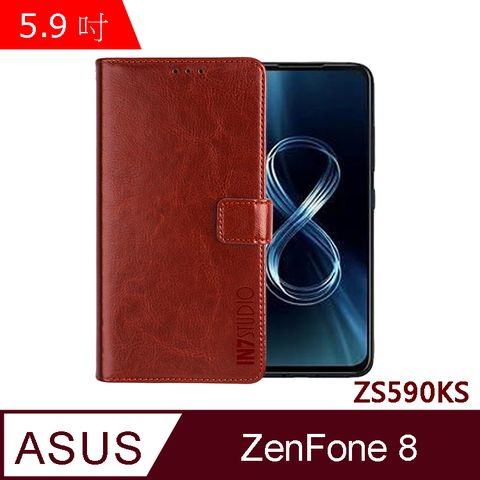 IN7 瘋馬紋 ASUS ZenFone 8 (5.9吋) ZS590KS 錢包式 磁扣側掀PU皮套 吊飾孔 手機皮套保護殼-棕色
