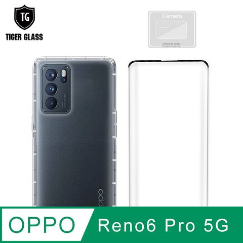 T.G OPPO Reno6 Pro 5G 手機保護超值3件組(透明空壓殼+鋼化膜+鏡頭貼)