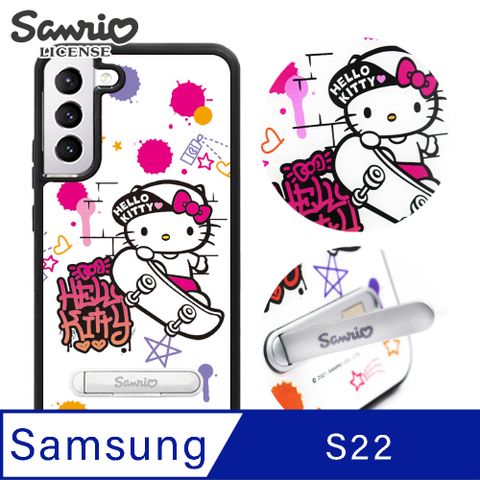 APBS 三麗鷗 Kitty Samsung Galaxy S22 專利軍規防摔立架手機殼-滑板凱蒂