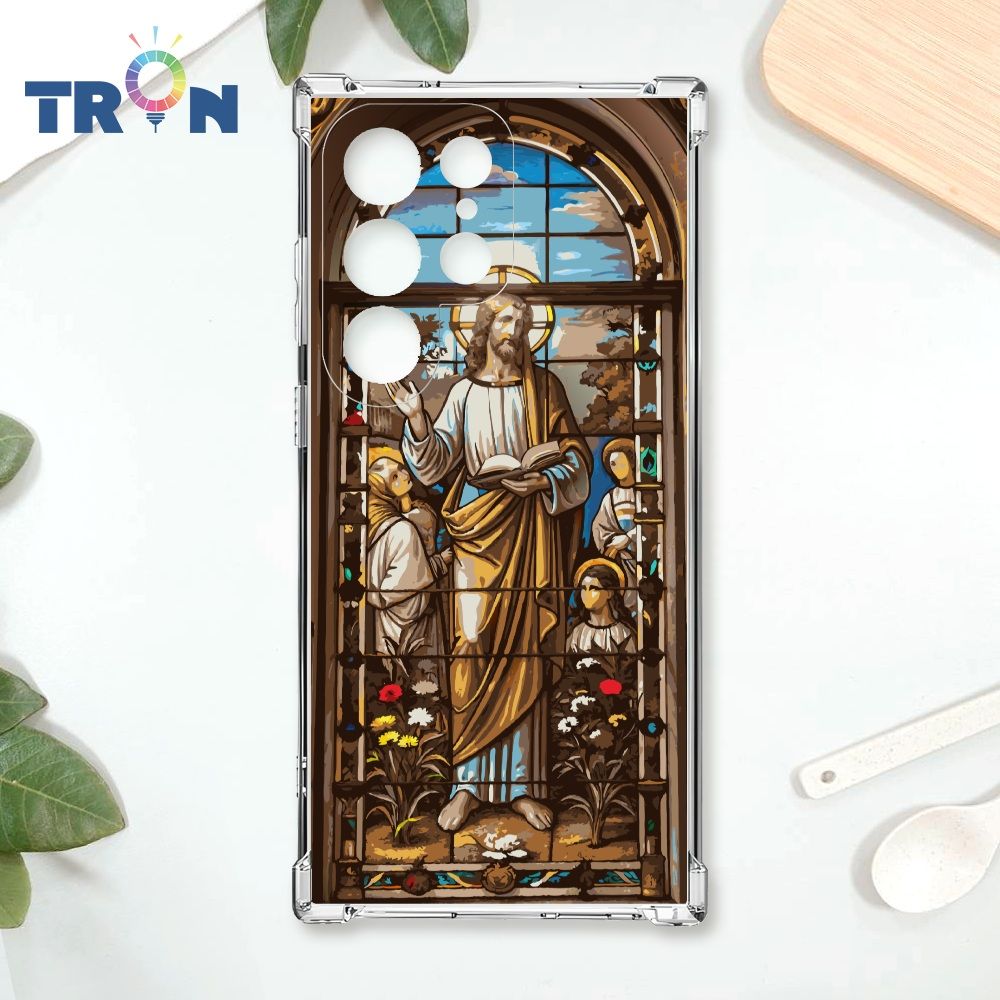 TRON 三星 S22 Ultra 耶穌彩繪玻璃 四角防摔殼 手機殼