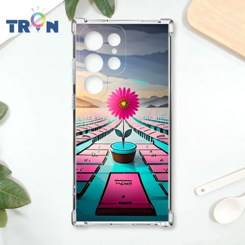 TRON 三星 S22 Ultra 桃藍色花朵系列 四角防摔殼 手機殼