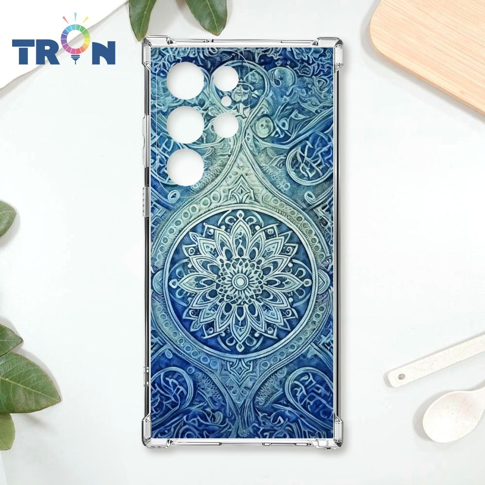  TRON 三星 S22 Ultra 藍色漸層印度Henna幸運祝福圖騰 四角防摔殼 手機殼