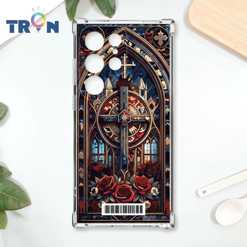  TRON 三星 S22 Ultra 十字架彩繪玻璃  載具 四角防摔殼 手機殼