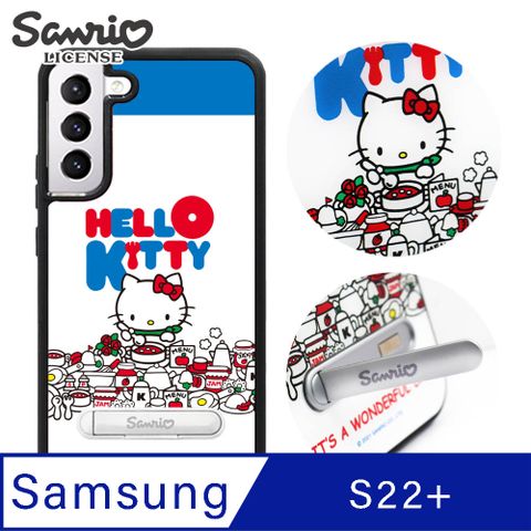 三麗鷗 Kitty Samsung Galaxy S22+ 專利軍規防摔立架手機殼-吃貨凱蒂