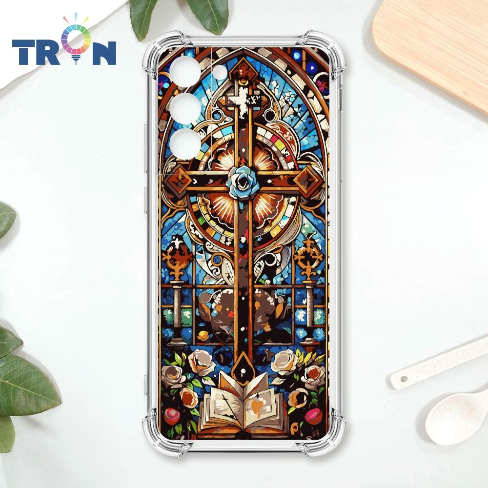  TRON 三星 S22 PLUS 十字架彩繪玻璃 四角防摔殼 手機殼