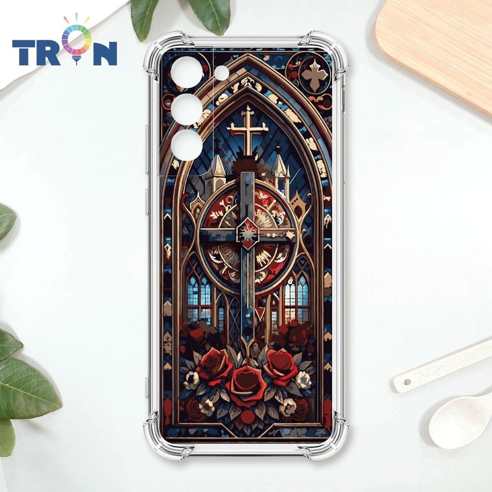 TRON 三星 S22 PLUS 十字架彩繪玻璃 四角防摔殼 手機殼