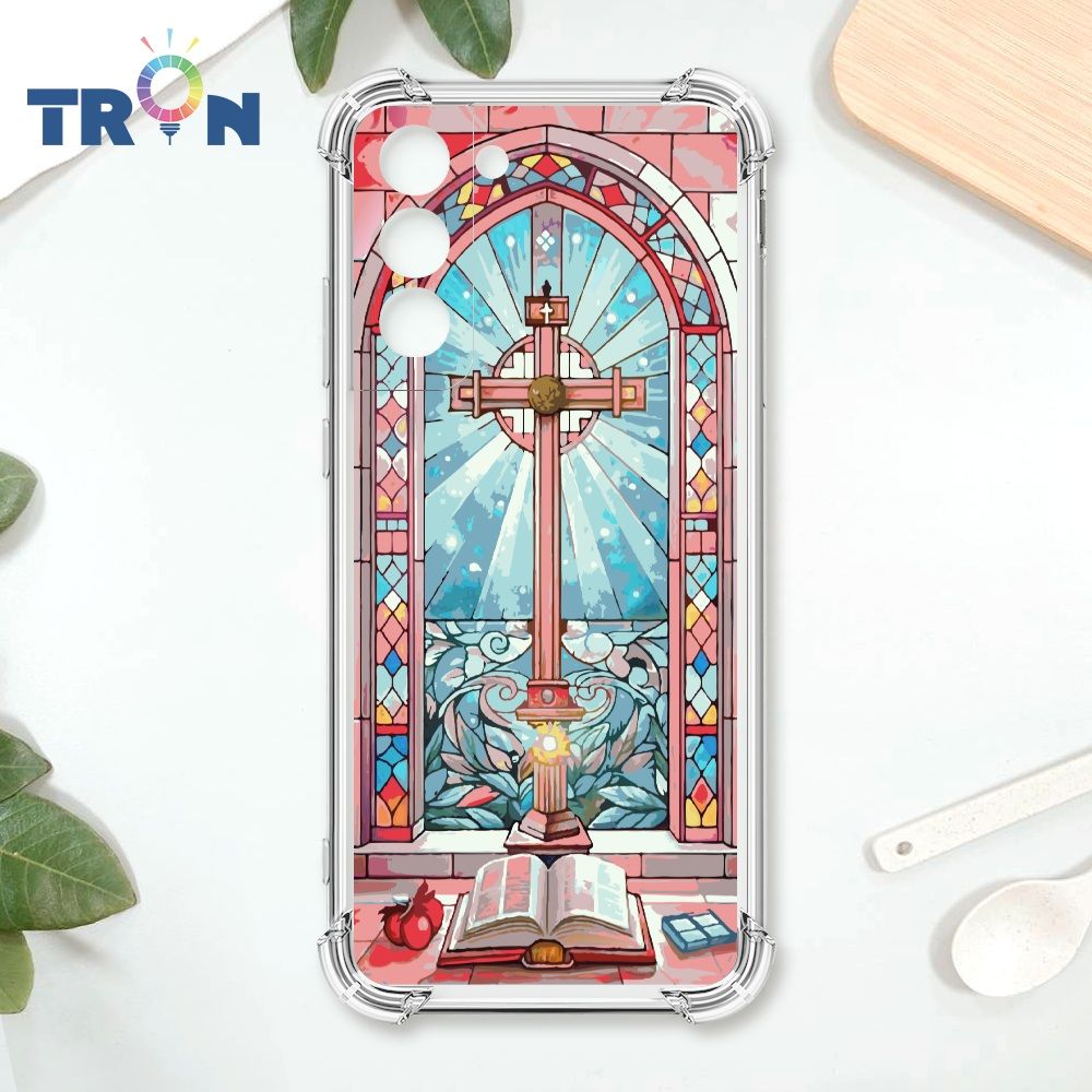 TRON 三星 S22 PLUS 十字架彩繪玻璃 四角防摔殼 手機殼