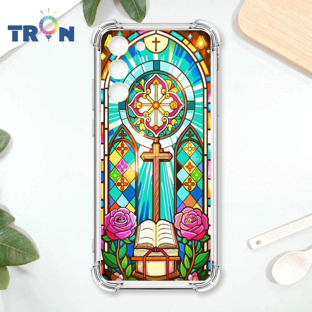  TRON 三星 S22 PLUS 十字架彩繪玻璃 四角防摔殼 手機殼
