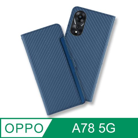 CASE SHOP OPPO A78 5G前收納側掀皮套-藍