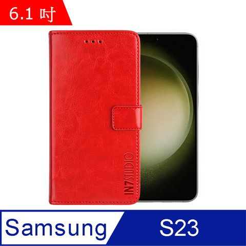 IN7 瘋馬紋 Samsung Galaxy S23 (6.1吋) 錢包式 磁扣側掀PU皮套 吊飾孔 手機皮套保護殼-紅色