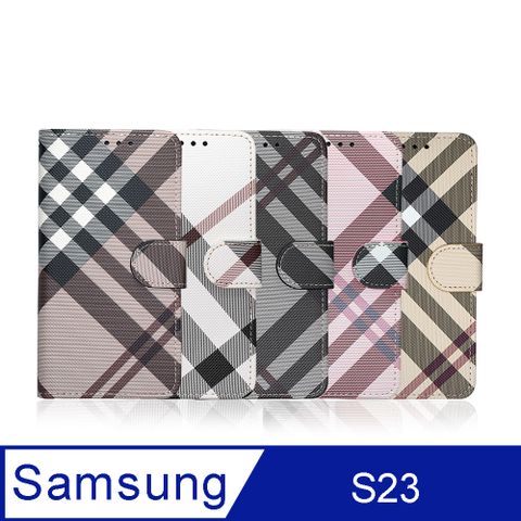 Aguchi 亞古奇 Samsung Galaxy S23 (精品版) 英倫格紋氣質手機皮套 側掀磁扣高度防護 獨家限量發行